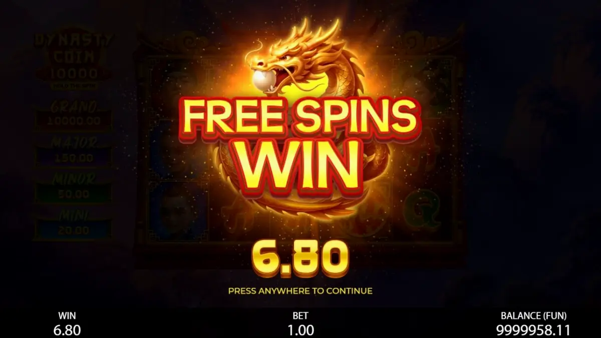 Tampilan visual slot Dynasty Coin 10,000: Hold the Spin dengan latar belakang pegunungan oriental